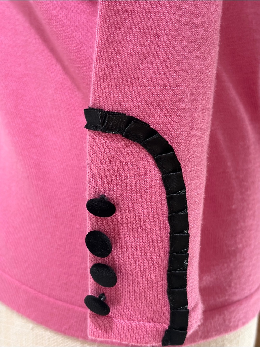 Embroidered Rose Button-Up Cardigan - Coral with Black Trim - Picture 4 of 14